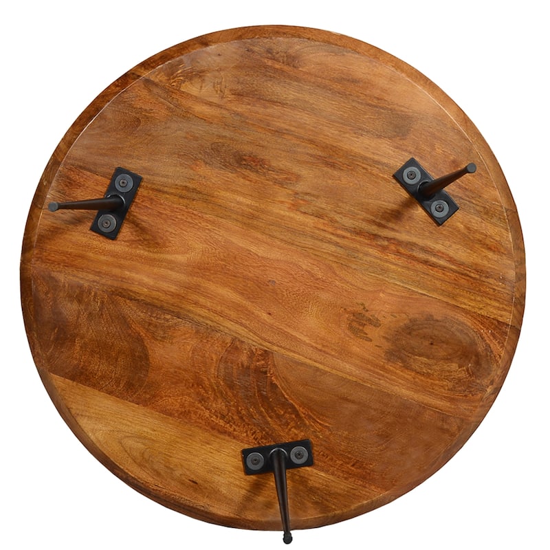 Gia Round Mango Wood Coffee Table With Splayed Metal Legs, Brown and Black