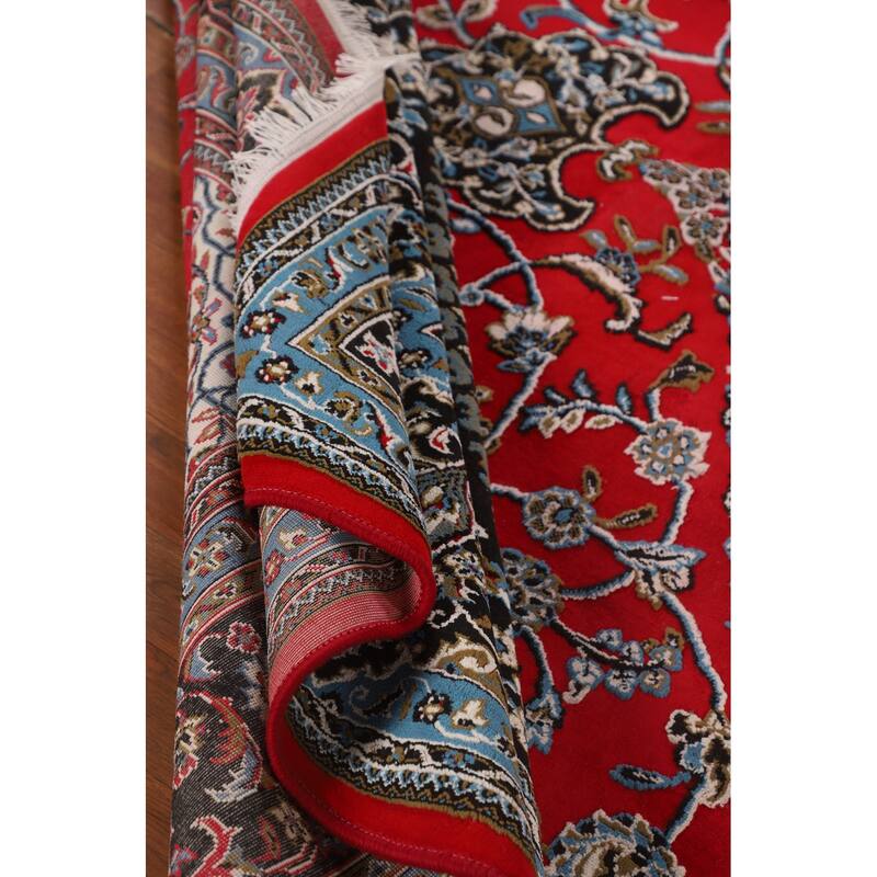 Red Medallion Kashan Turkish Area Rug Machine Made Traditional Carpet - 9'7" x 13'2"