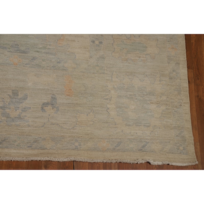 Hand Knotted Oriental 100% Wool Carpet Transitional All-Over Beige & Ivories Oushak Area Rug - 13' 9'' X 10' 0''