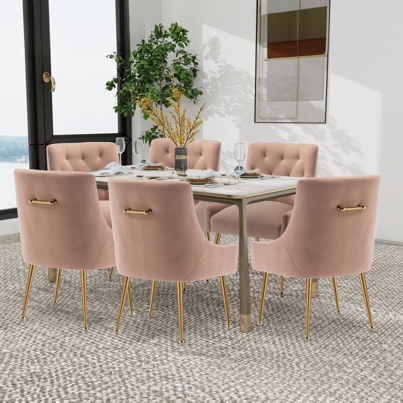 SEYNAR Modern Dining Chairs Set of 6, Velvet Accent Chair Tufted Back Armless Chair with Back Pull