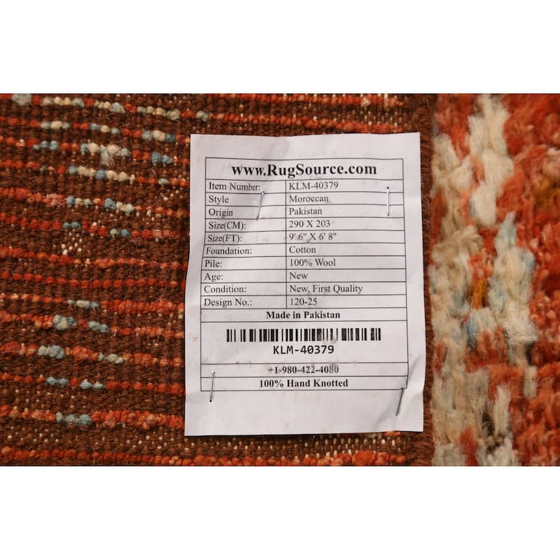 Orange Moroccan Oriental Rug Handmade Tribal Wool Carpet - 6'8" x 9'6"