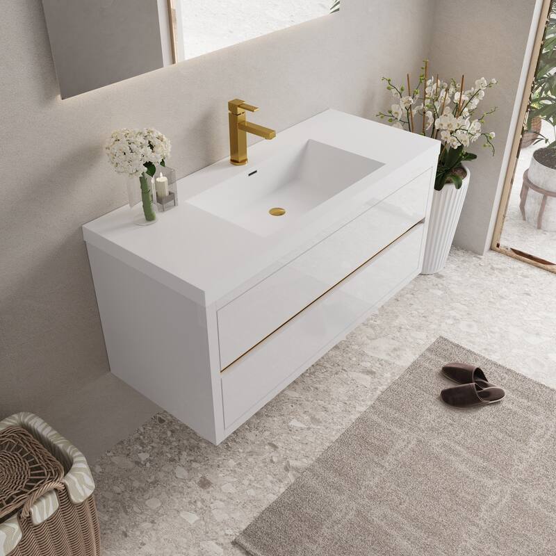 Wall-Mounted Bathroom Vanity with White Stone Resin Top