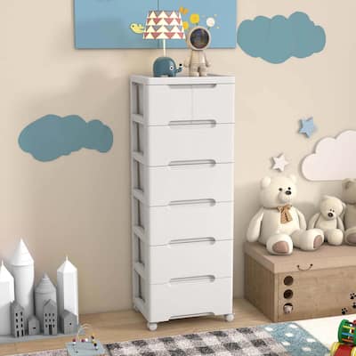 1/2 PCS 7-Drawer Plastic Storage Cart w/ 4 Universal Wheels Cabinet