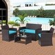 preview thumbnail 2 of 28, Ainfox 4 Pcs Rattan Sofa Set Patio Furniture with/without Umbrella Brown Rattan Blue
