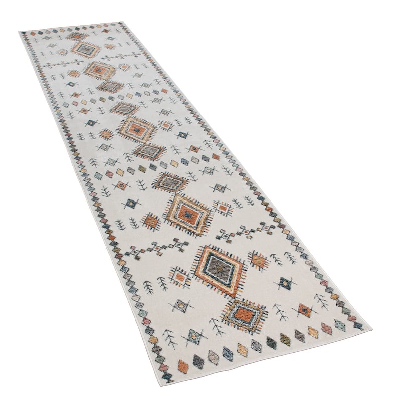Ethnic Design Rug in Cream with Traditional colorful Patterns