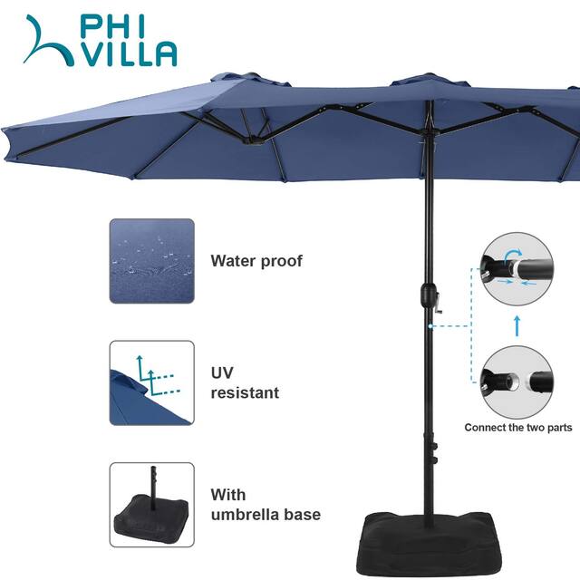 PHI VILLA 15-foot Rectangular Crank Outdoor Market Umbrella with Base Included