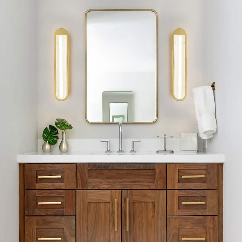 Rennnsan 25.6" 1-Light Modern Brass/Black Linear Bathroom Vanity Light with Ribbed Glass Shade
