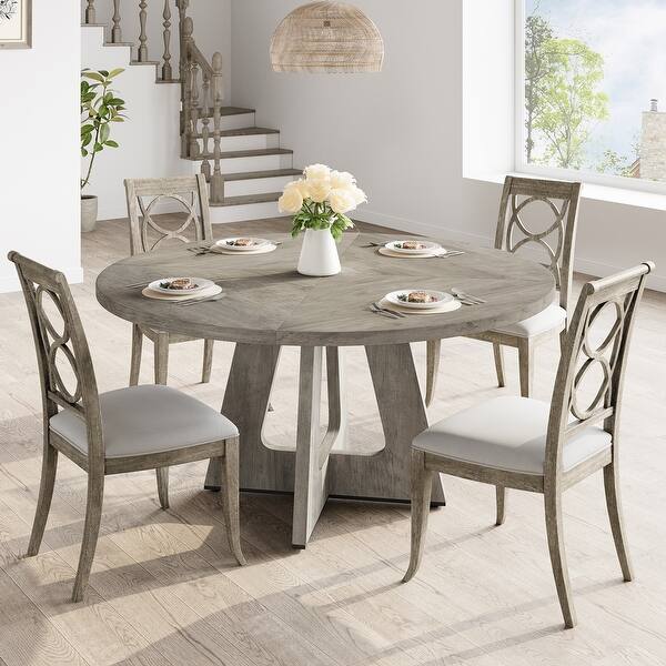 Farmhouse Round Kitchen Dining Table with Wooden Top(Only Table)