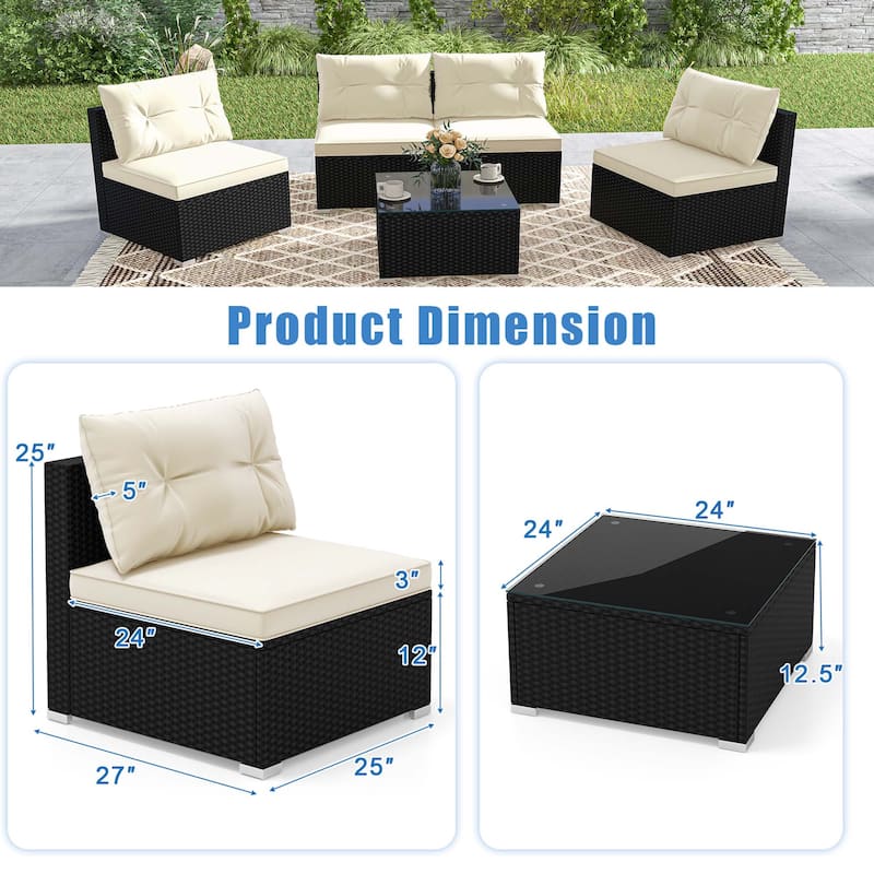 5 PCS Patio Furniture Set Outdoor Wicker Conversation Set w/ Cushions