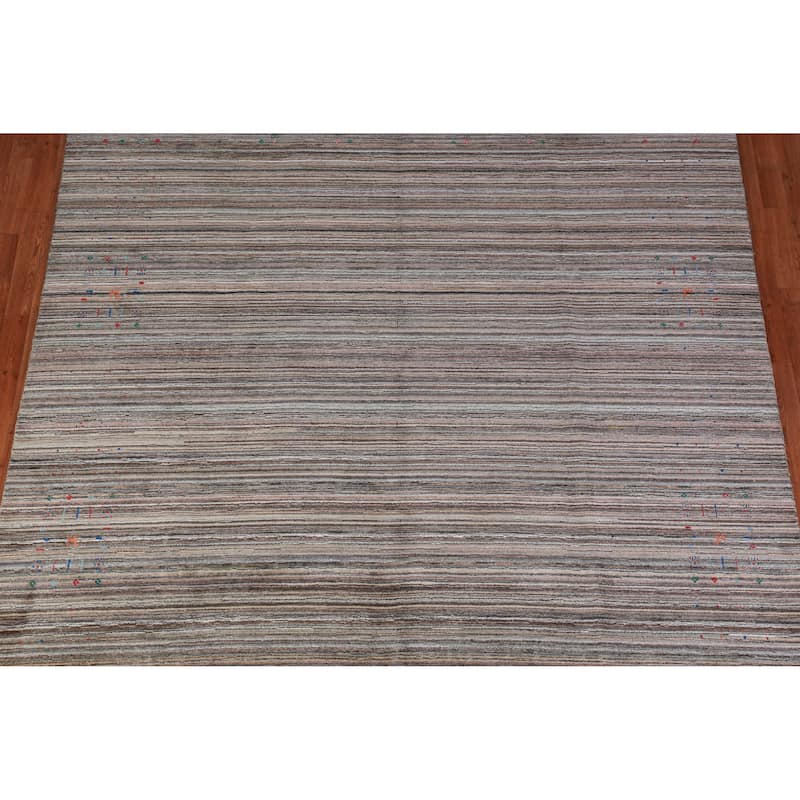 Striped Gabbeh Indian Area Rug Hand-Knotted Tribal Wool Carpet - 8'0" x 9'8"