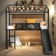 preview thumbnail 1 of 41, Twin Size Metal House Bed With Slide, Multi-Functional Children's Loft Bed Black