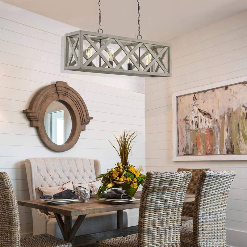 4-Light Kitchen Rectangle Chandelier Pendant Lighting