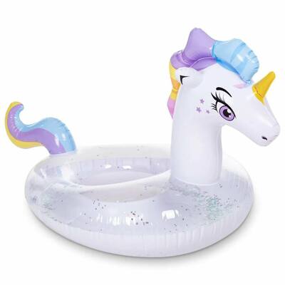 Joyfy Unicorn Pool Tube Swim Ring Floaties with Glitter, 51" x 33.5" x 32.5" - 3 x 7 x 9