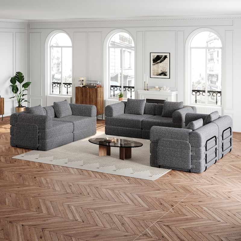 Freely Combined Modular Chenille Folding Sofa with Storage Pockets