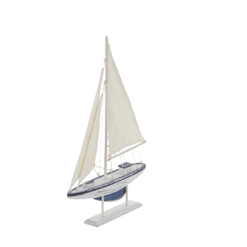 White Wood Handmade Sail Boat Decorative Sculpture (Set of 2)