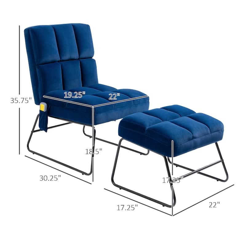HOMCOM Accent Chair with Ottoman, Velvet Club Chair with Vibration Massage, Remote Control and Metal Legs