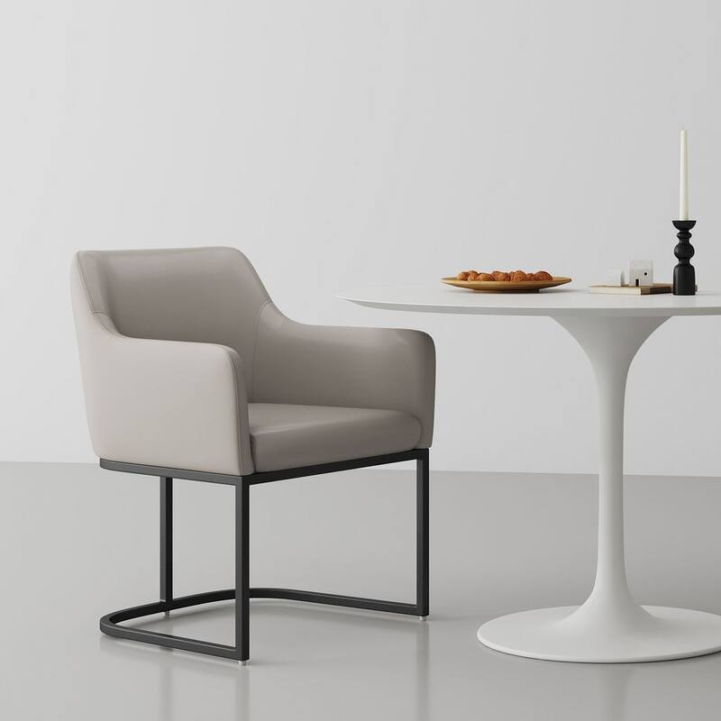Manhattan Comfort Modern Serena Leatherette Upholstered Dining Armchair - Single - Light Grey