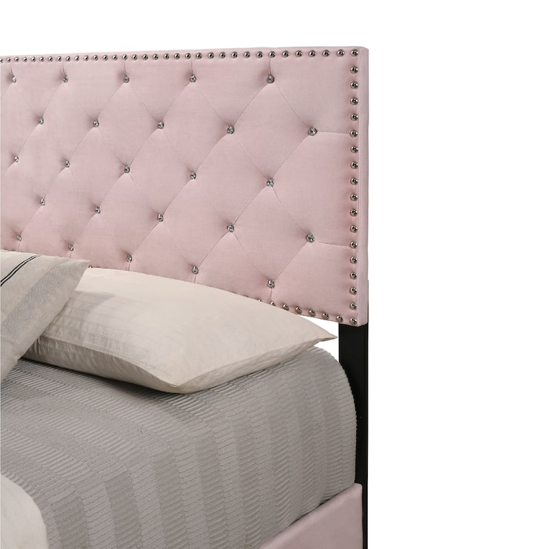Velvet Tufted Upholstered King Panel Bed - 83" - Pink