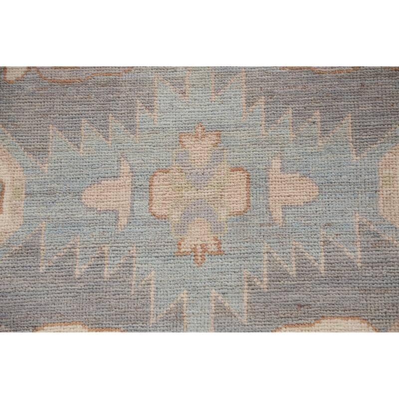Hand Knotted Oriental 100% Wool Carpet Transitional Floral Greys & Charcoal Oushak Runner Rug - 11' 10'' X 3' 0''