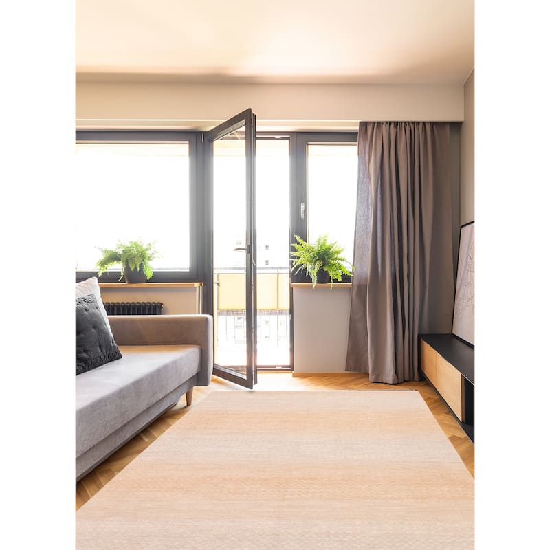 ECARPETGALLERY Hand-knotted Silk Shadow Beige, Brown Wool Rug - 9'0 x 12'4