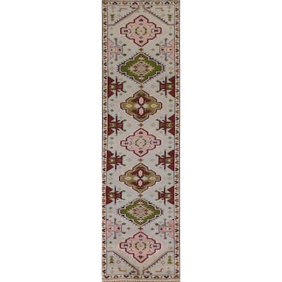 Geometric Blue Kazak Indian Runner Rug Handmade Wool Carpet - 2'7"x 11'5"