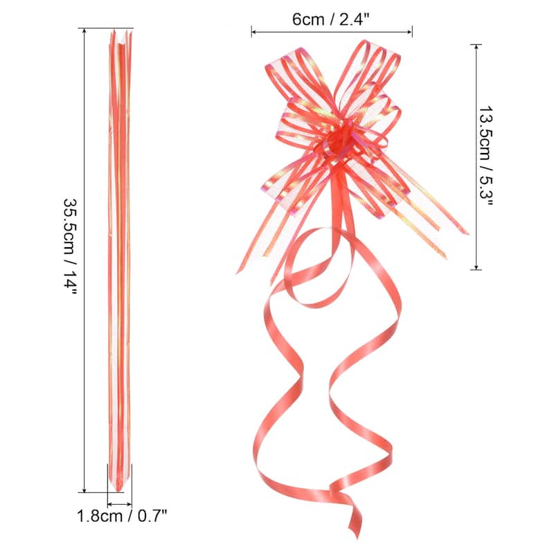 40Pcs 2.4" Chiffon Pull Bows Present Wrapping String Bows Ribbon Red - Red