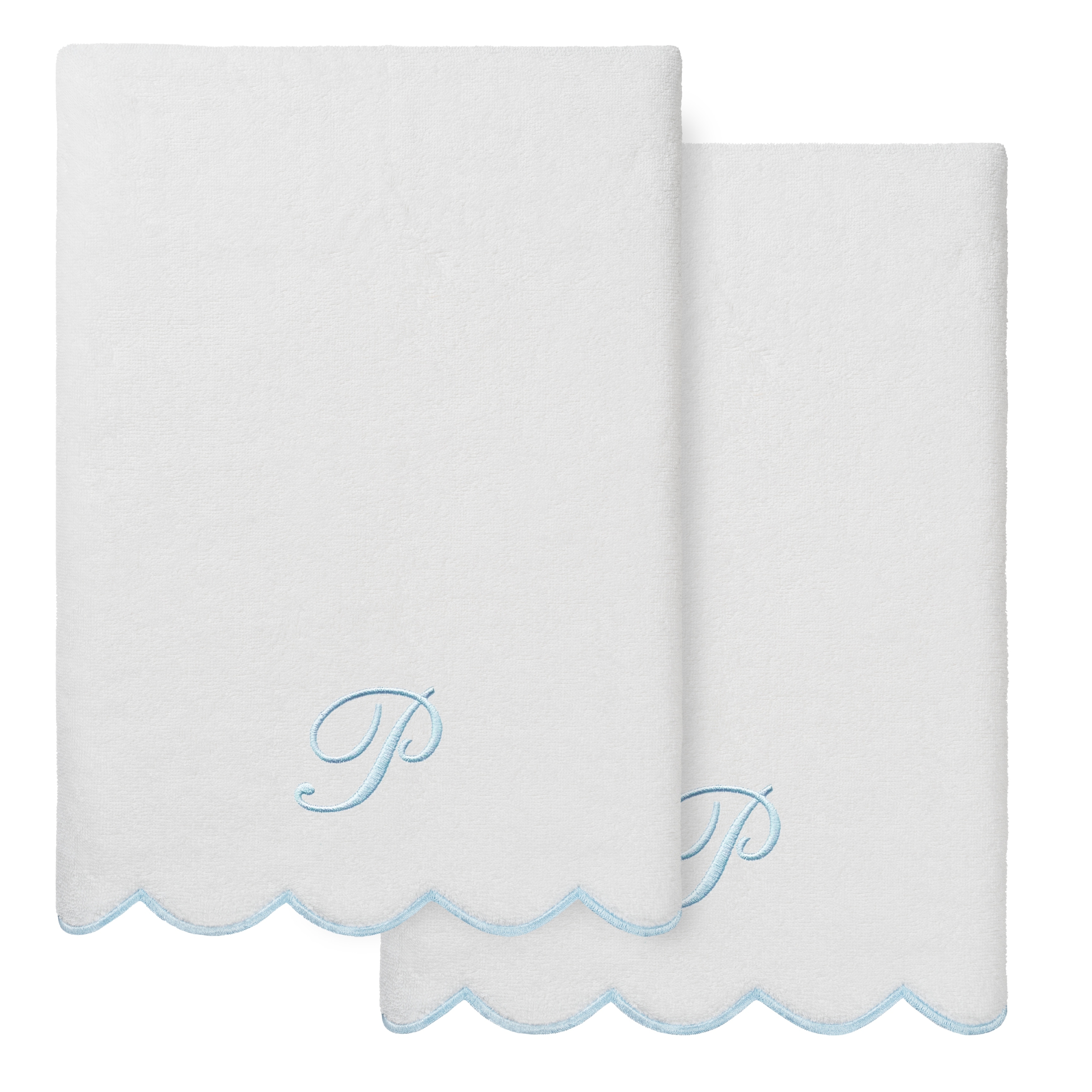 Authentic Hotel and Spa 100% Turkish Cotton Blue ADORNIA Scallop Personalized 2 Piece Bath Towel Set - 2 Bath Towels