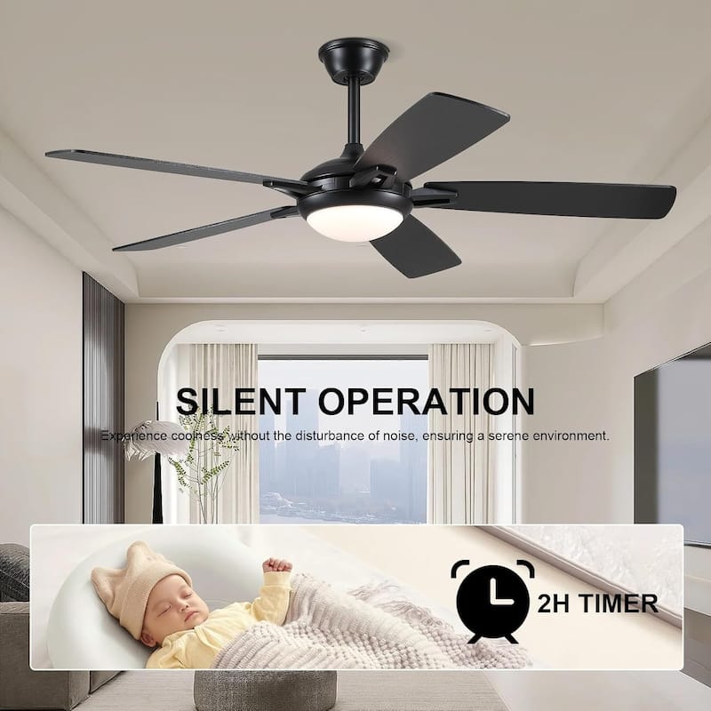 46“/52” Inch Modern Ceiling Fan with LED and Remote,5 Plywood Blades,Remote and APP Control