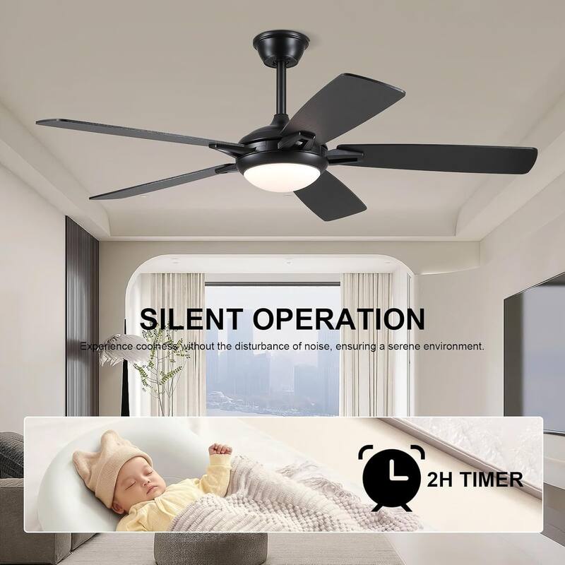 46 / 52 Inches Downrod Ceiling Fan with Light and Remote,6 Dual Side Blades
