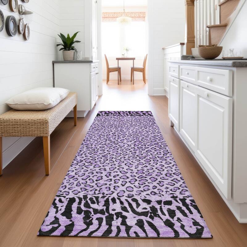 Premium Washable Super Soft Animal Print Border Mayfield Rug - Purple - 2'3" x 7'6"