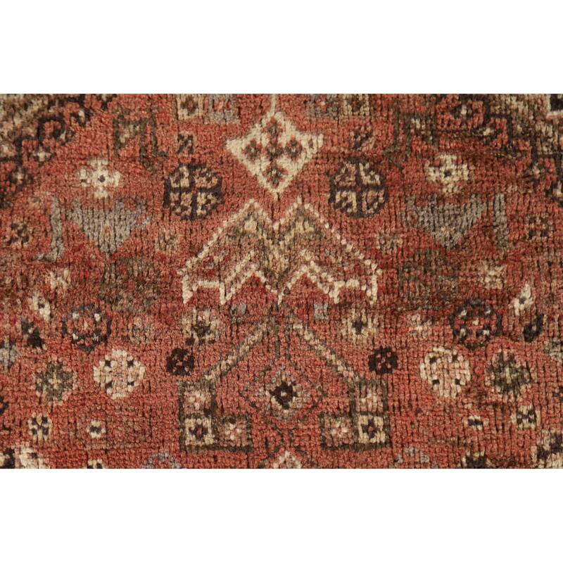 Tribal Qashqai Persian Vintage Area Rug Handmade Orange Wool Carpet - 3'8"x 5'7"