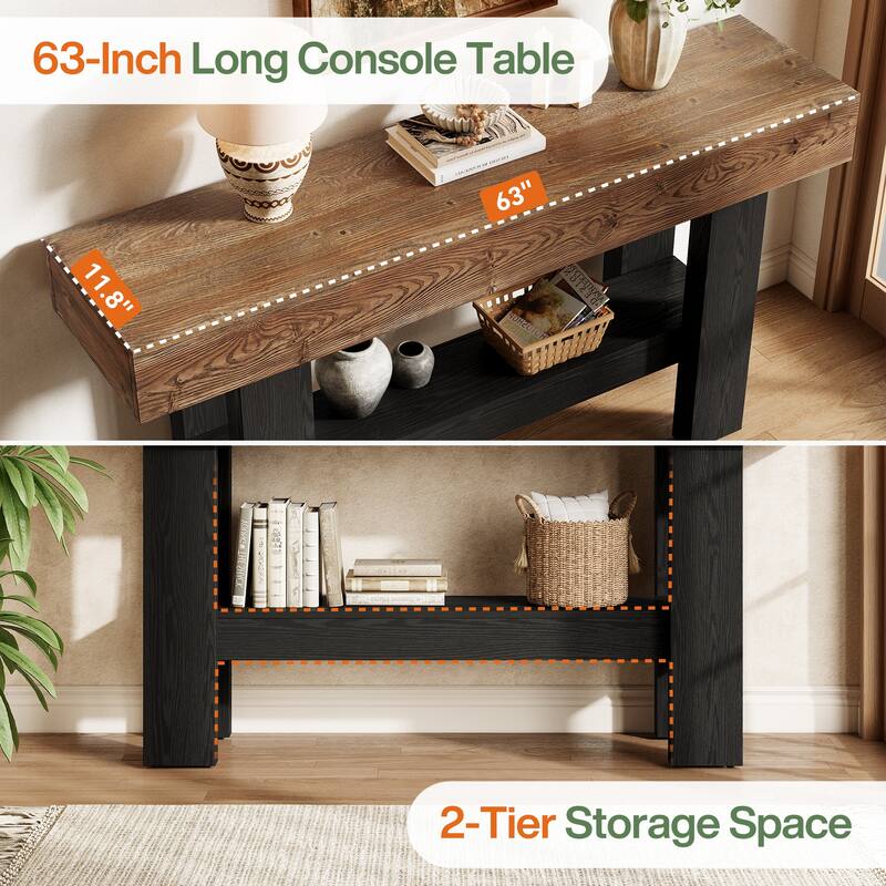 63" Long Wood Console Sofa Table with Storage for Living Room