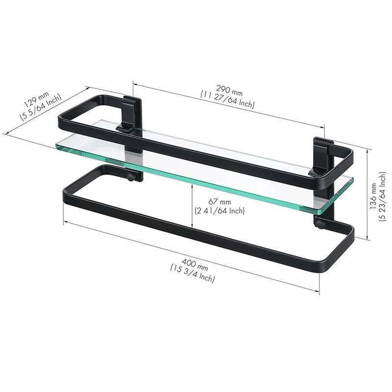 Wall Mount Glass Floating Shelf With Towel Bar