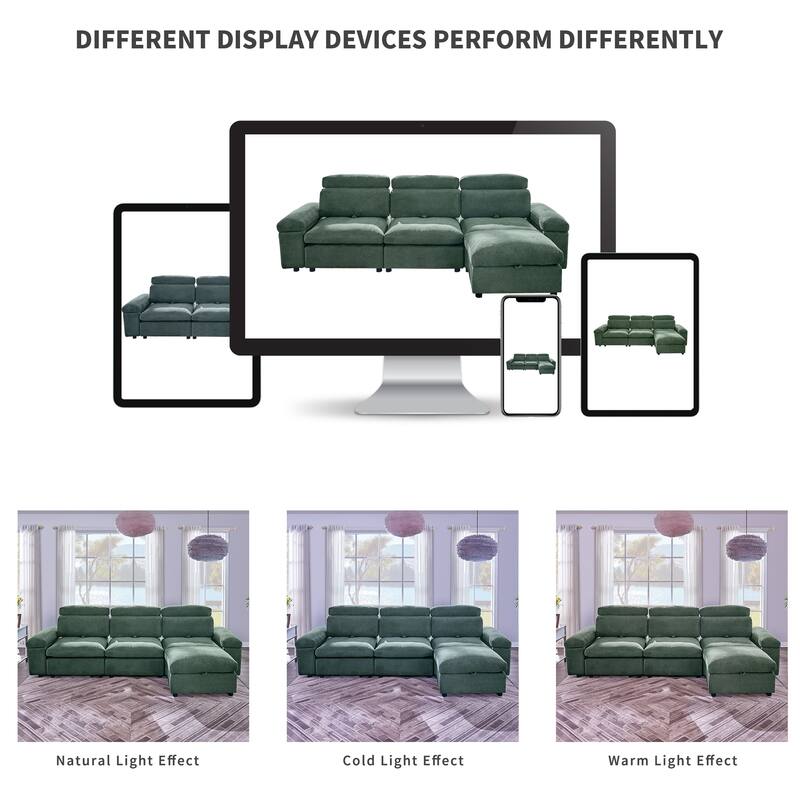 Down Filling Upholstered L-shaped Sectional Sofa with Storage Ottoman and Armrests, Chaise Modular Couch with Adjusted Backrest