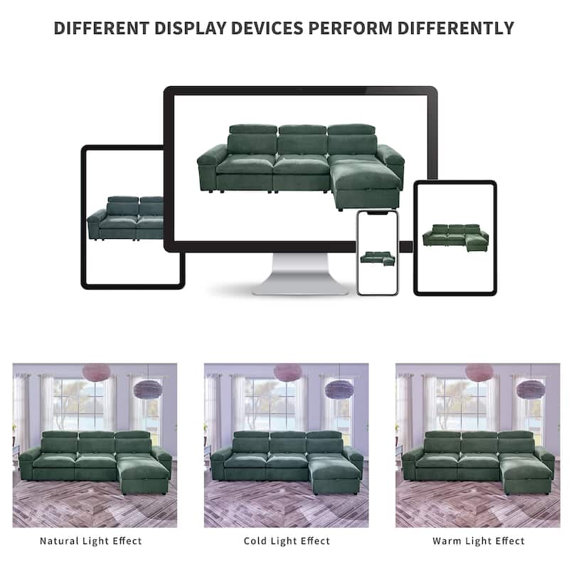 L-Shaped Modular Sectional Sofa with Storage Armrests & Ottoman, Oversized Deep-Seat Cloud Sofa, Lounge Sofa with Adjusted Back