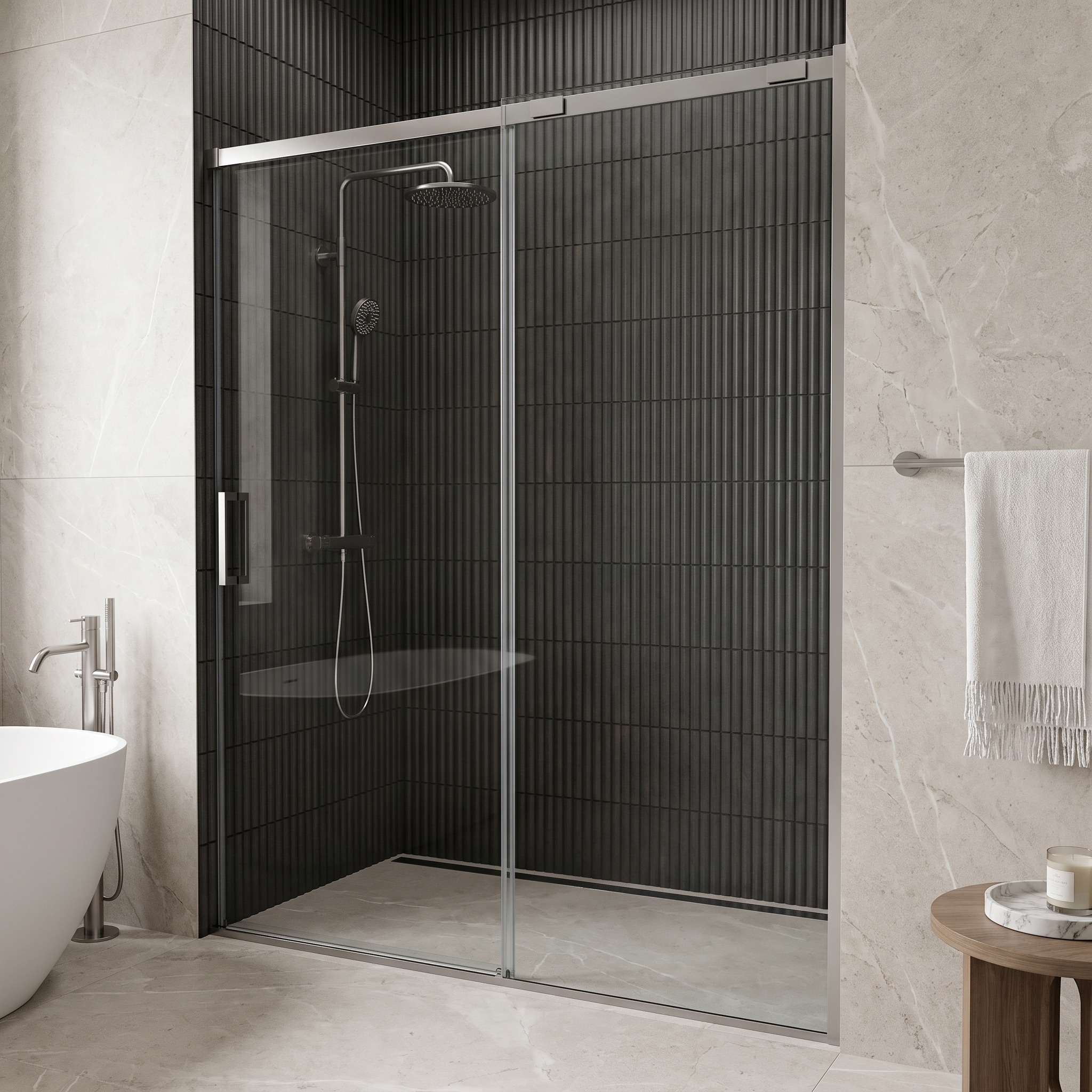 VIGO Amada 56 to 60 in. W x 74 in. H Frameless Sliding Shower Door with Clear Tempered Glass