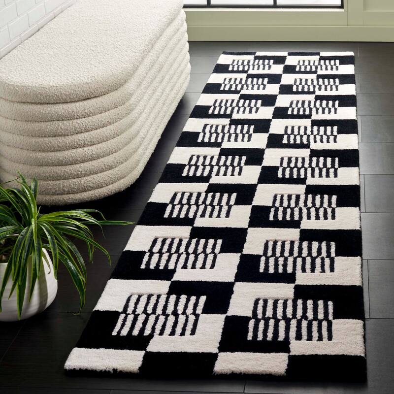 SAFAVIEH Handmade Metro Youko French Country Wool Rug - 2'3" x 9' Runner - Black/Ivory
