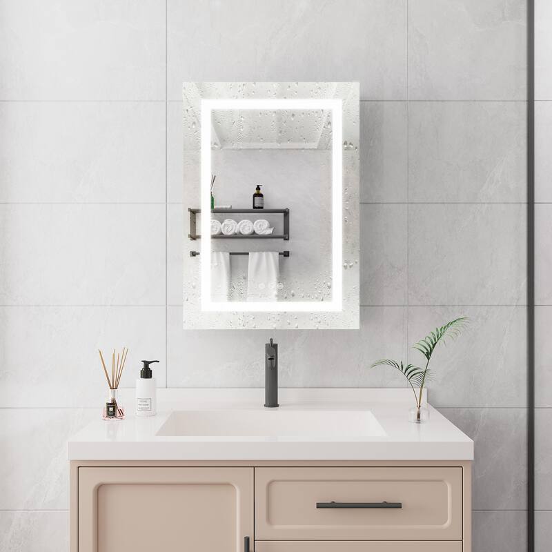 Bathroom Wall Mounted Medicine Cabinet with Mirror with LED Lights,Single Door