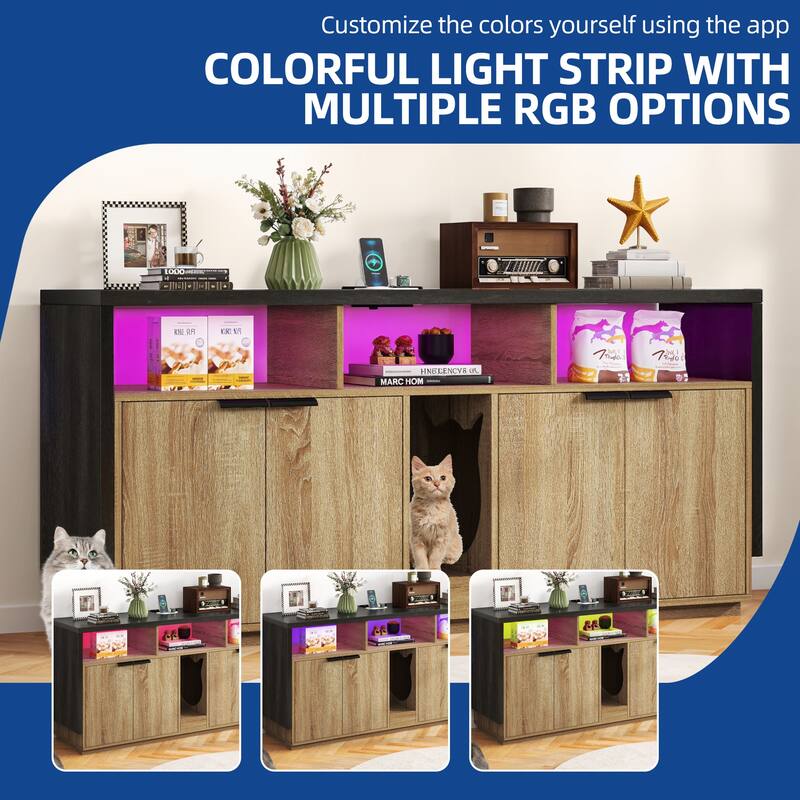 Moasis Cat Litter Box Enclosure with Power Outlet & LED Light