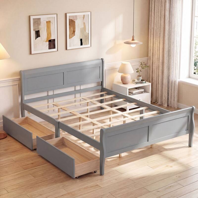 Costway Twin Size Bed Frame with 2 Storage Drawers Wood Platform Bed