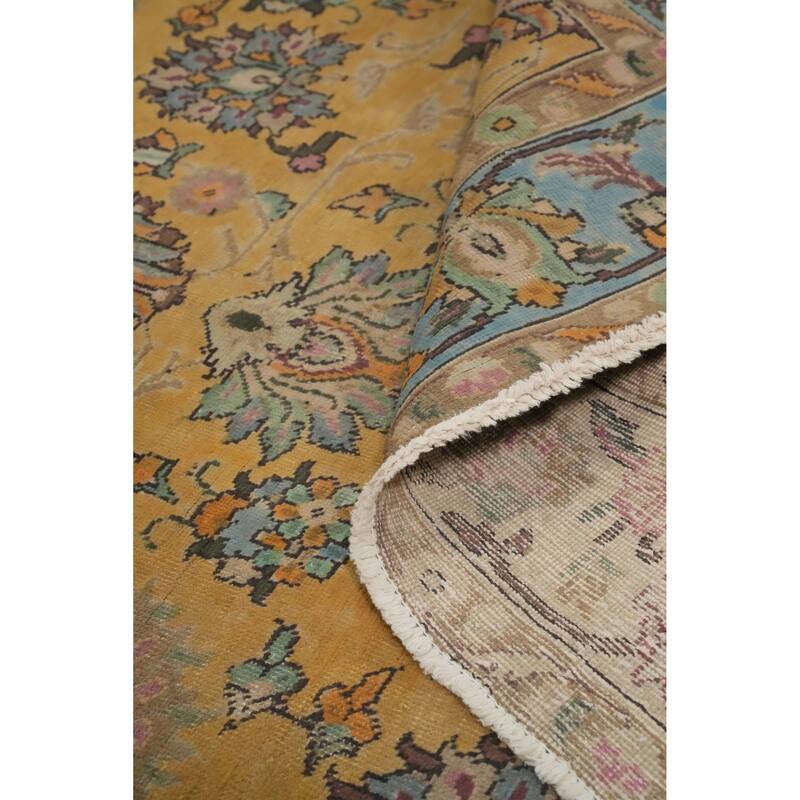 Hand Knotted Oriental 100% Wool Carpet Traditional Floral Yellow & Gold Tabriz Area Rug - 9' 1'' X 6' 3''