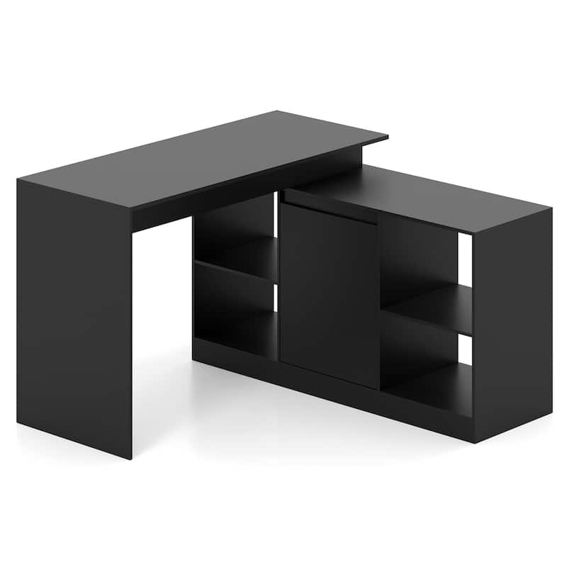 Gymax 48'' Reversible L-shaped Computer Desk w/2 Doors 4 Open Storage