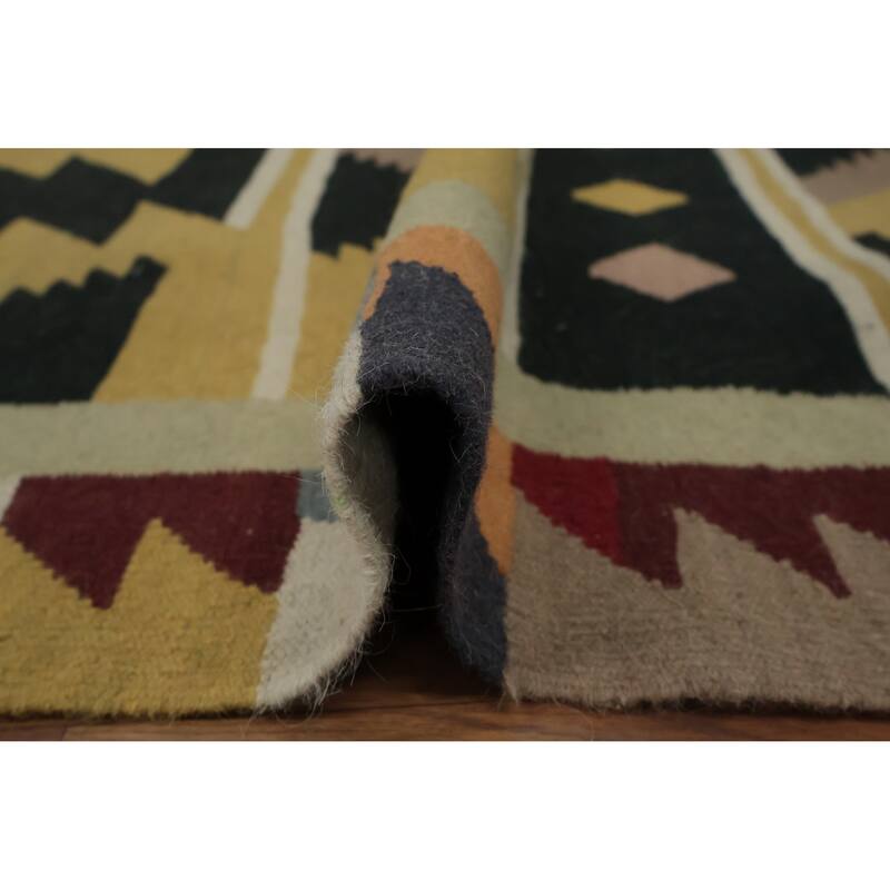 Hand Woven Oriental 100% Wool Carpet Southwestern Tribal Black Kilim Area Rug - 14' 11'' X 9' 9''
