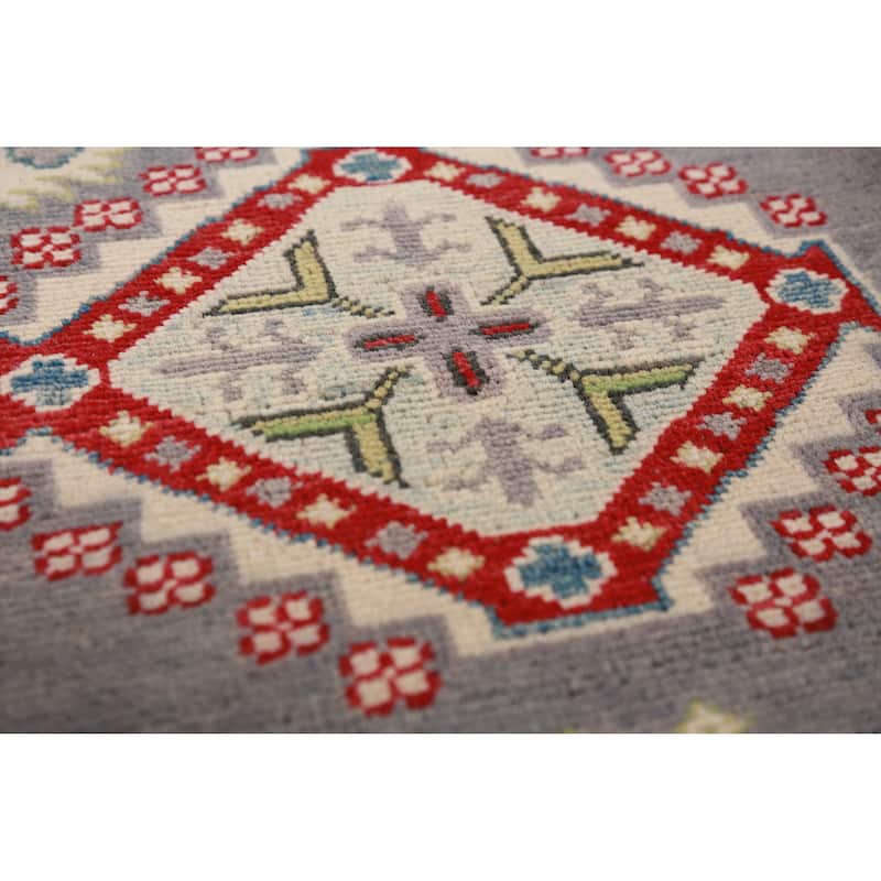 Hand Knotted Oriental 100% Wool Carpet Traditional All-Over Greys & Charcoal Kazak Area Rug - 9' 10'' X 8' 2''