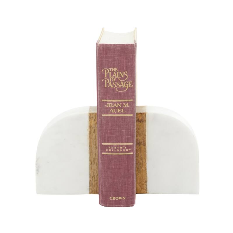 White Marble 5 lbs Decorative Bookends with Wood Details (Set of 2)