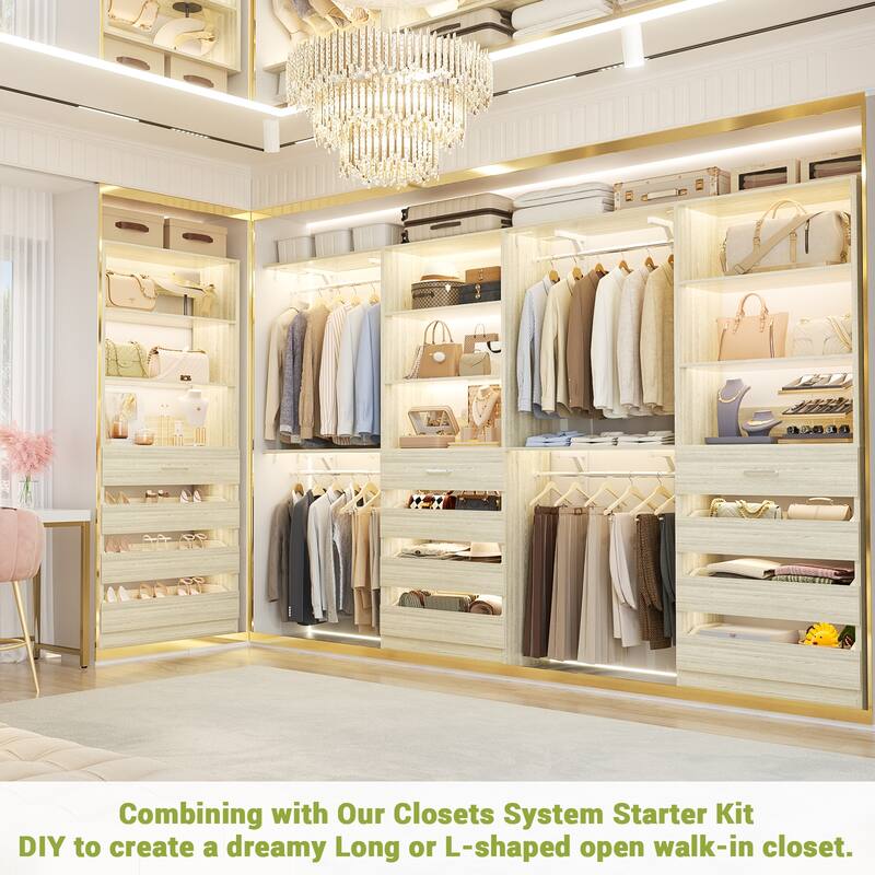 21.3'' W Closet System with 4 Wooden Drawers, 1.78FT Walk-in Closet Organizer Wardrobe with Adjustable Open Shelves