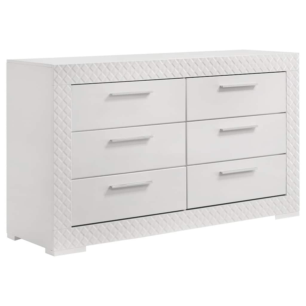 6-Drawer White High Gloss Dresser Cabinet with Modern Look, Smooth Gliding Hardware, and Spacious Storage Space