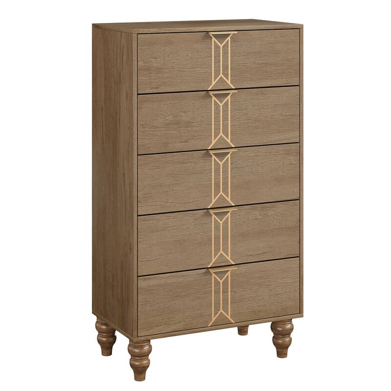 Modern Wooden 5/6 Drawer Dresser with Vintage Pattern Design
