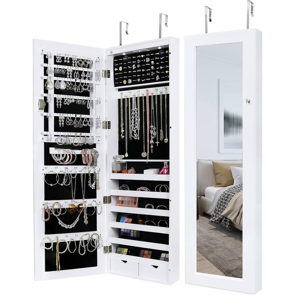Lockable Wall Mounted Jewelry Cabinet with LED Light