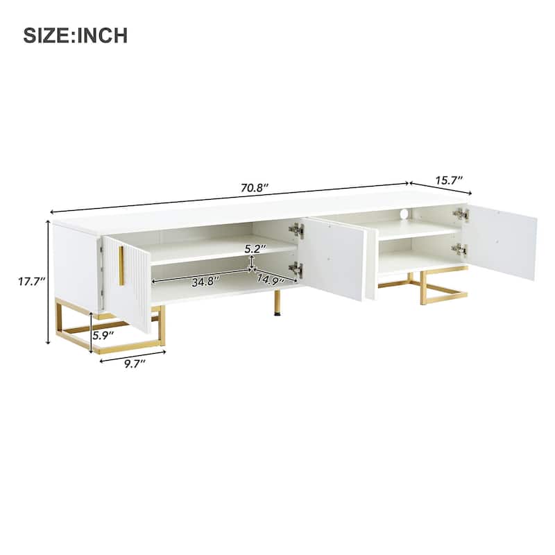 Luxury TV Stand for 80" TVs, Geometric Line Cabinet with Adjustable Shelves, Gold Accents